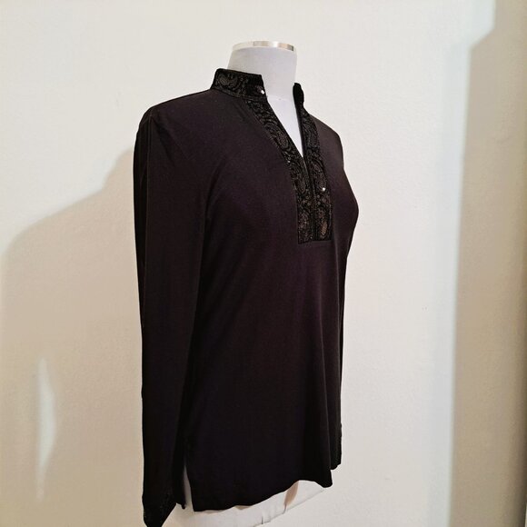 Talbots Petites Sequins Top Long Sleeve Black Color Size S - Picture 5 of 12